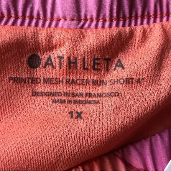 Athleta Printed Mesh Racer Run Shorts 4” Size 1X Pink Orange - Picture 11 of 14